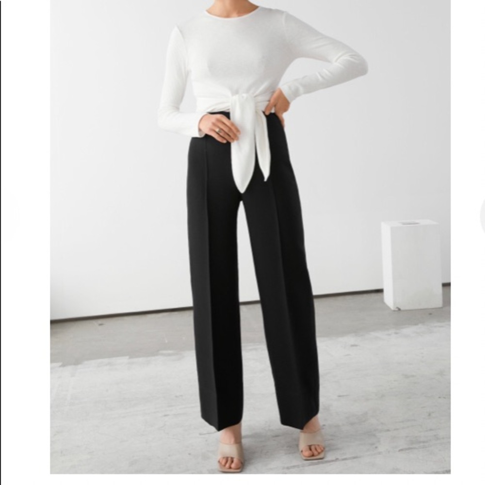 Wide lyocell blend trousers in Black